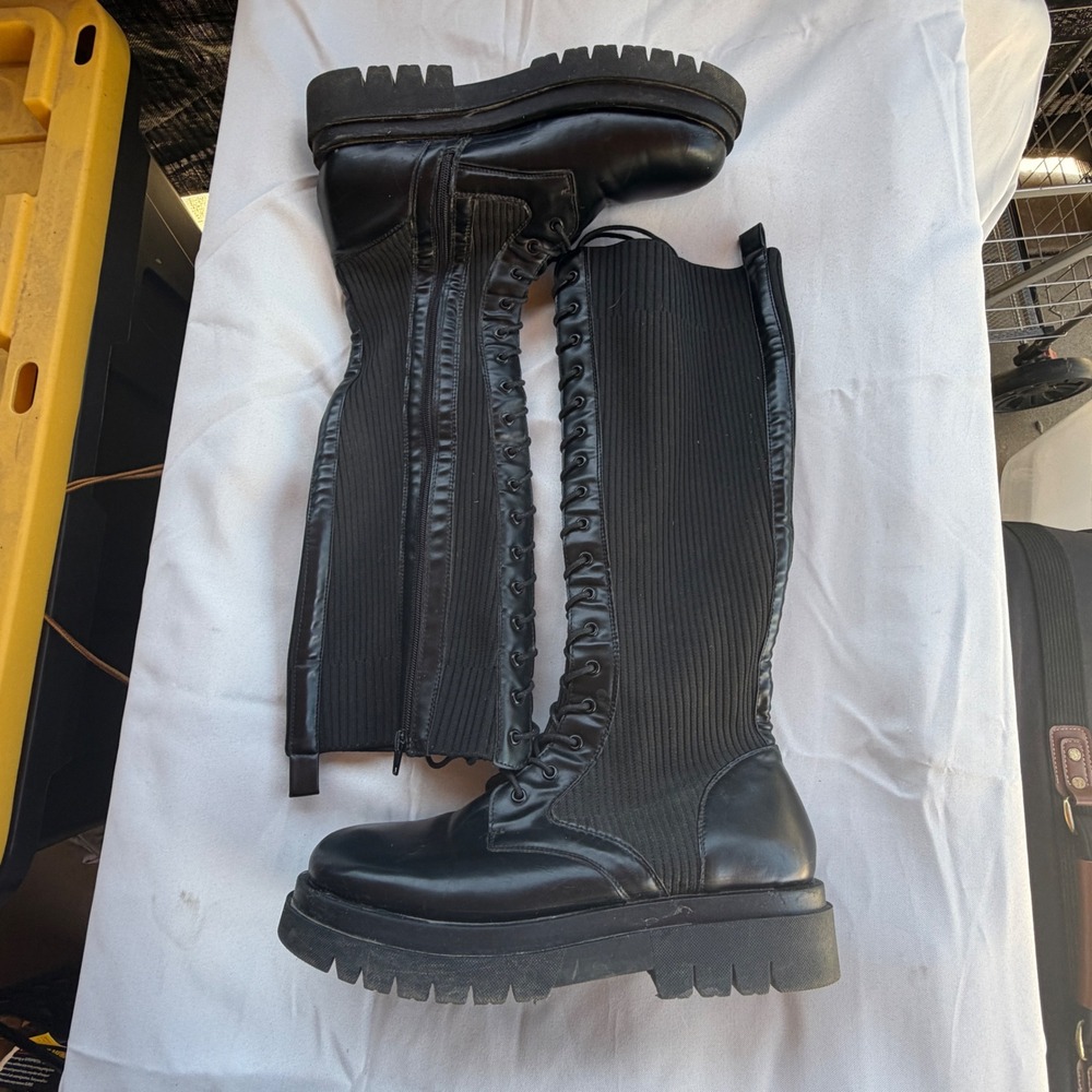 Truffle Collection Combat Boots Womens 10 Black Excellent Vegan Lug Sole Ribbed - Picture 13 of 16
